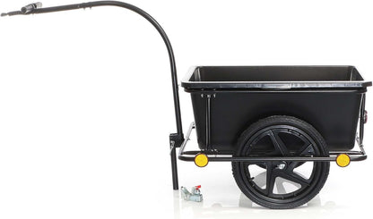 Wiltec fietskar tot 80 kg met koppeling en luchtbanden, zwarte fietsaanhanger 90 liter voor transport, fietsaanhangwagen met uitneembare bak