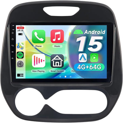 Autoradio, Android 15, 4 + 64 GB, 9 inch touchscreen, met draadloze Carplay, Android auto, Bluetooth 5.4, wifi, 6 GPS-navigator, stereo voor Renault Captur MK1 2013-2019 auto tablet