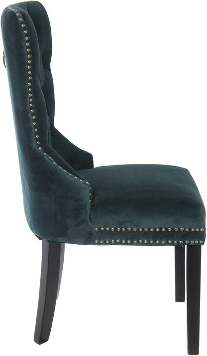 DRW Set van 2 fluwelen stoelen met houten poten in blauw, 52 x 63 x 100 cm