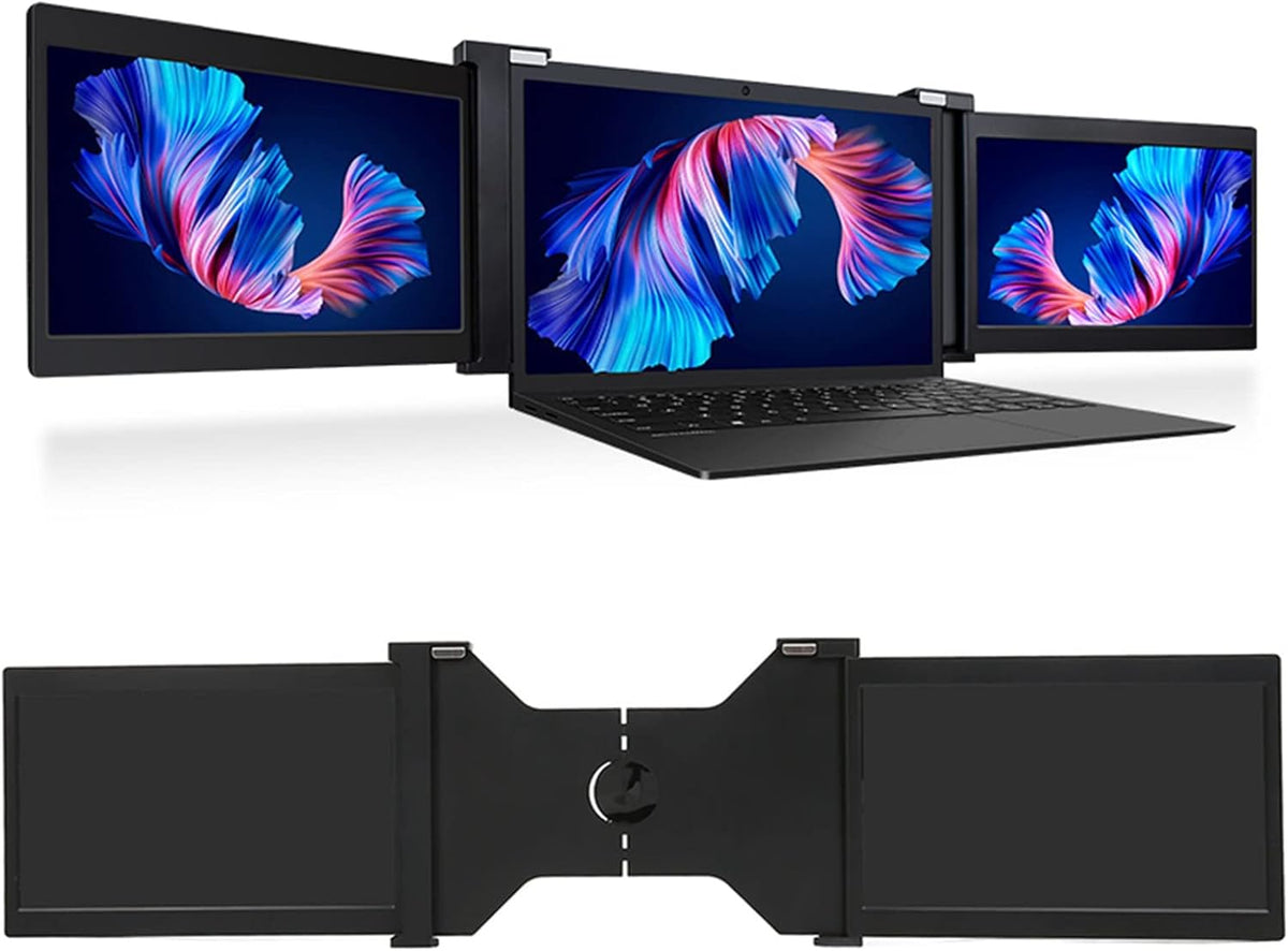Triple Portable Monitor for Laptop, 13.3 Inch FHD 1080P IPS Laptop Screen Extender, External Dual Monitor for 13.3 To 16.5 Inch Laptop, Compatible with PC, Mobile, PS3/4(Black) - QUORE