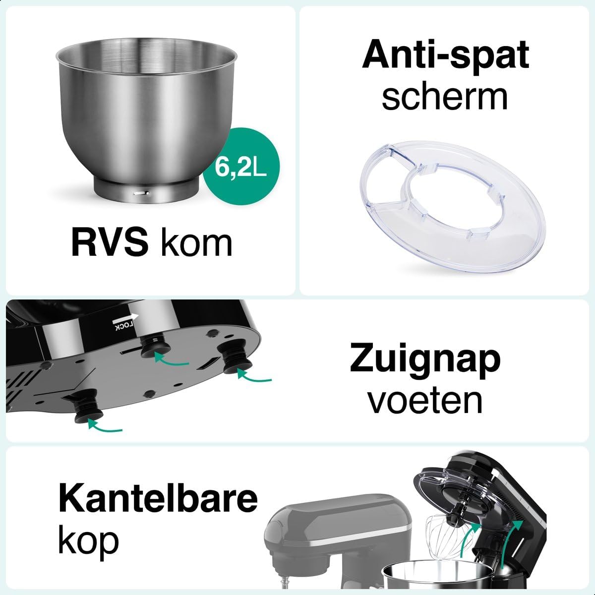 Keukenmachine – Food Processor – Keukenmixer – Blender – Mixer – 2000W Motor – 6,2L RVS Mengkom