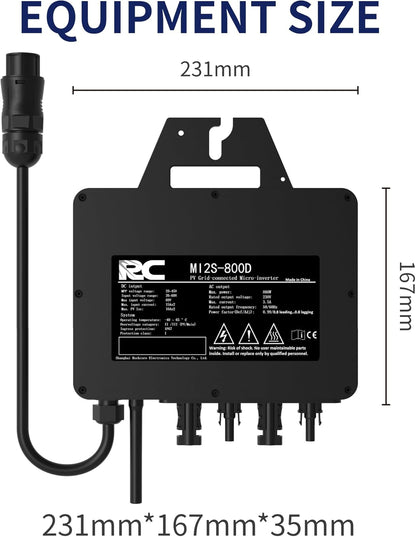 RC micro-omvormer 800 W,26-60V DC-ingang,MPPT Micro Solar Grid Tie Inverter met wifi mobiel surveillance-systeem, zwart (0% belastingtarief in DE en at)