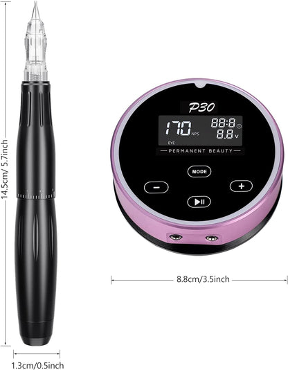 Biomaser Semi-permanente make-upmachine, permanente make-upset met compacte voeding, 20 cartridgenaalden, voor eyeline, lippen, wenkbrauwen, MTS, voor kunstenaars en beginners