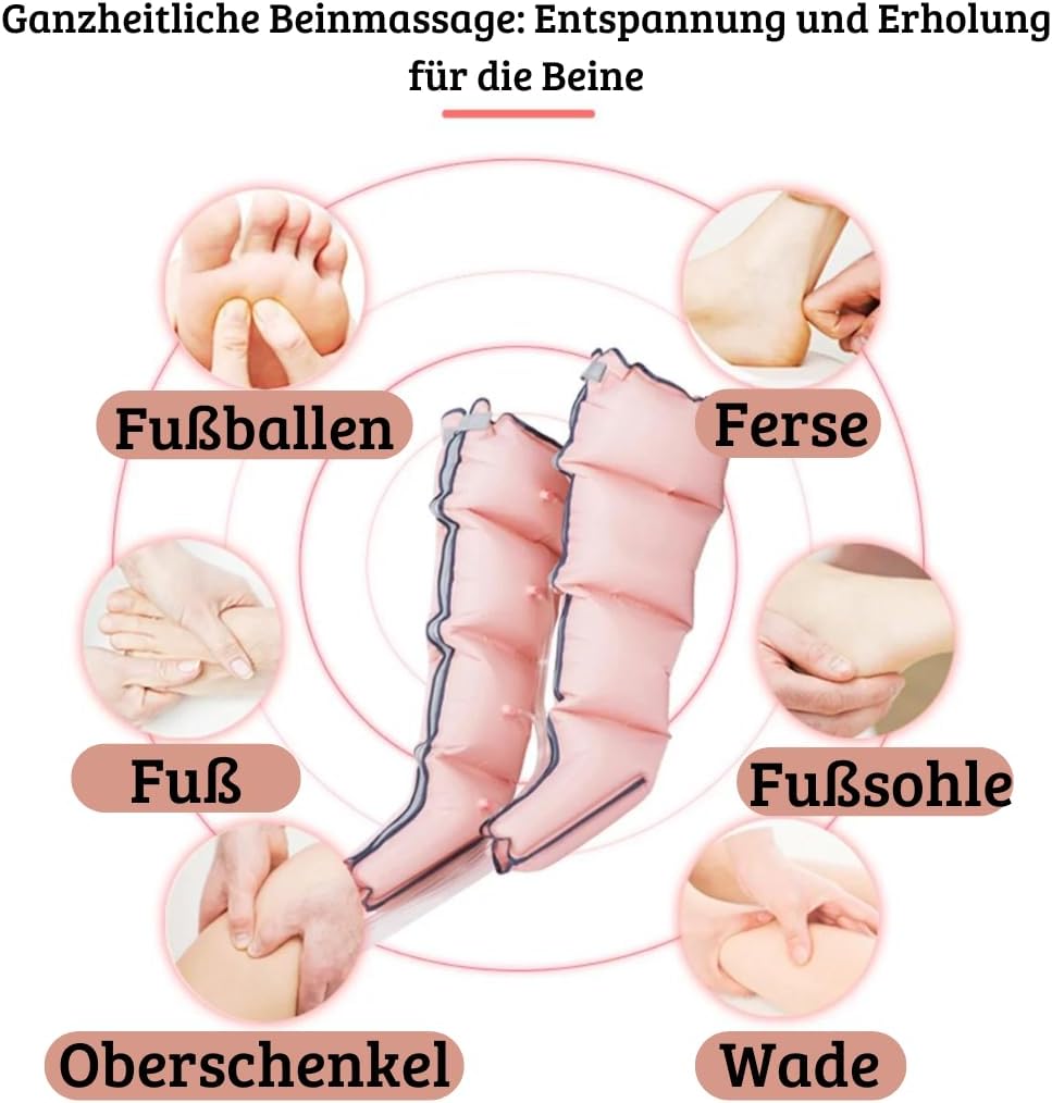Beencompressieapparaat voor lymfedrainage plus GRATIS uitbreiding, oedeemreductie, met pneumatische beenmassage, compressie, verbetering van de bloedcirculatie inclusief uitbreiding (Roze, M)