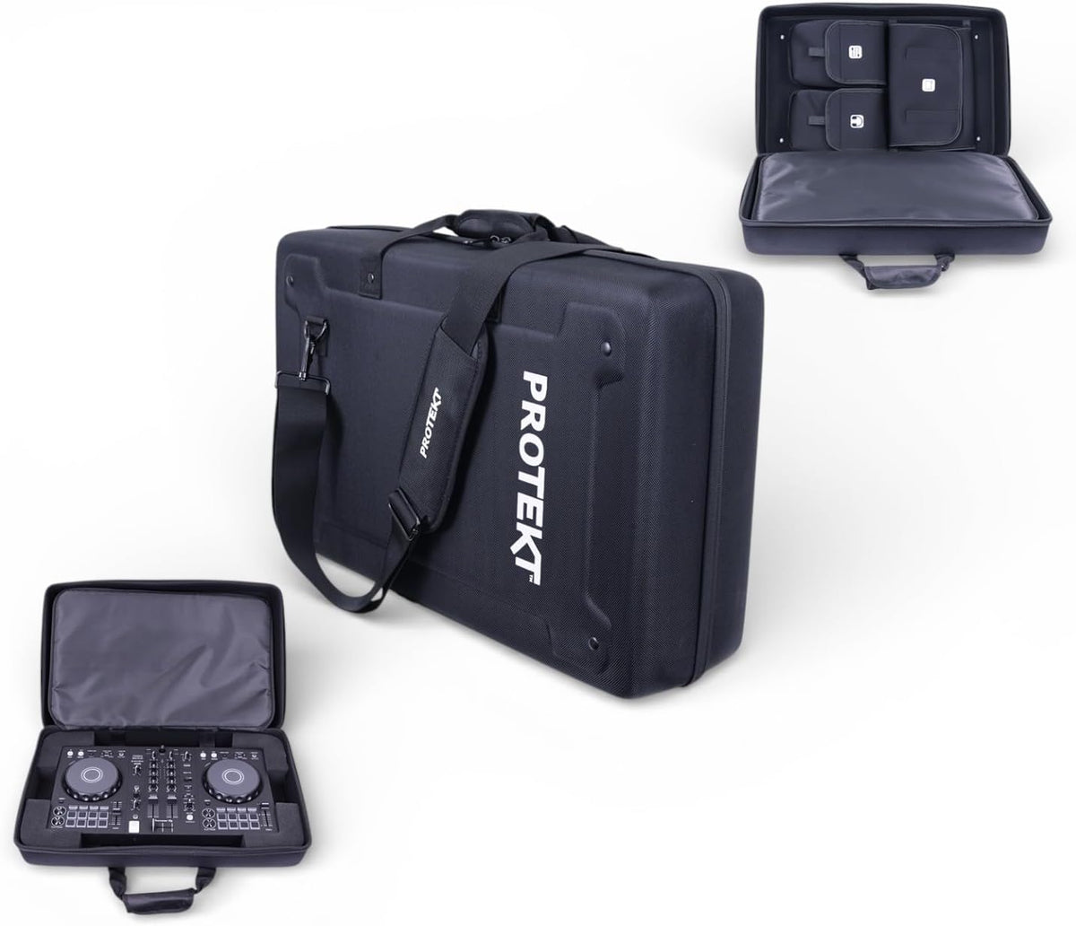 DJ-controller tas – Draagtas – Hardcase – Beschermtas – Koffer – Zwart – 60 x 38 x 17 cm – Met vakken voor laptop en accessoires – Waterbestendige polyester buitenkant