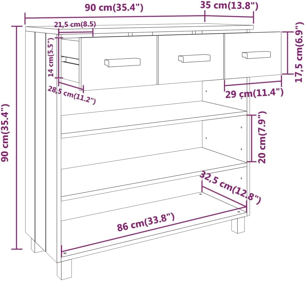 vidaXL Wall table HAMAR 90x35x90 cm solid pine wood dark grey, table, bench table, hallway table, hallway table, side table, accent table