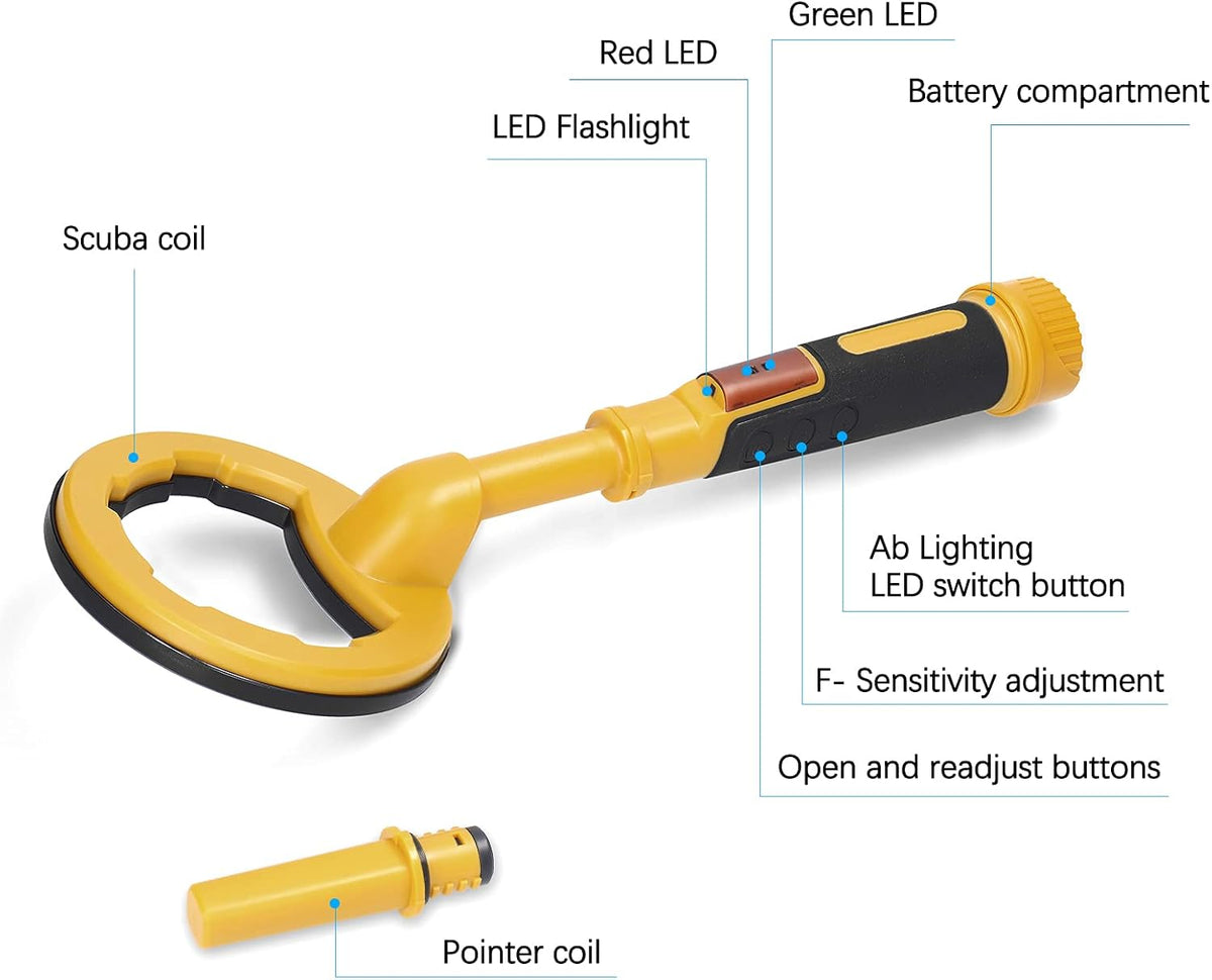 2-in-1 Metaaldetector en Pinpointer – Metaalzoeker – Goudzoeker – Schatzoeker – Duikmetaaldetector – IP68 Waterdicht tot 60 Meter – 3 Gevoeligheidsniveaus