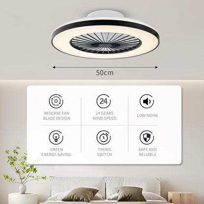 Moderne LED-plafondlamp met ventilator, RGB-plafondventilatorverlichting, 6 ventilatiesnelheden, oneindig dimbare verlichting voor woonkamer, slaapkamer, kantoor, 3000-5500 K, (Zwarte lijst 50CM)