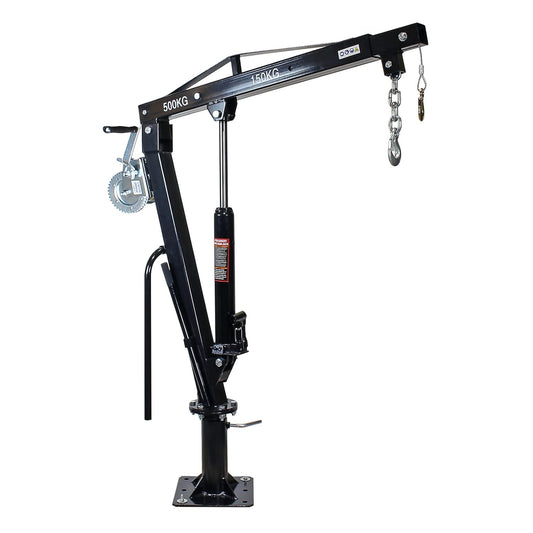 Pick-up laadkraan draaglast 500kg en 360° draaibaar – kabellier – massieve standvoet – grondmontage