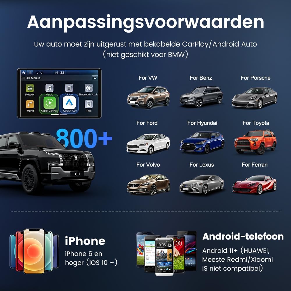 3-in-1 Auto Multimedia Adapter – Draadloze CarPlay Adapter – Android Auto Ontvanger – Auto Video Streaming – HD Video Output – Draadloze Verbinding – Plug & Play Installatie