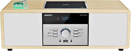 DAB-radio met CD-speler, vintage hifi-muzieksysteem van hout met Bluetooth, DAB+, FM-radio, AUX- en USB-ingang, afstandsbediening, compact radio en stereo-installatie
