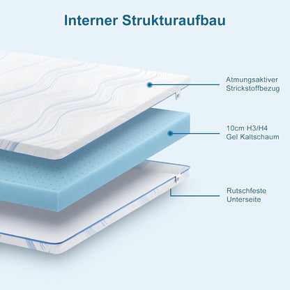 Matrastopper – Topper – Matrasversteviger – Matrasbeschermer – Matrasverbeteraar – 120x200 cm – 10 cm Gel Koudschuim – OEKO-TEX Wasbare Hoes