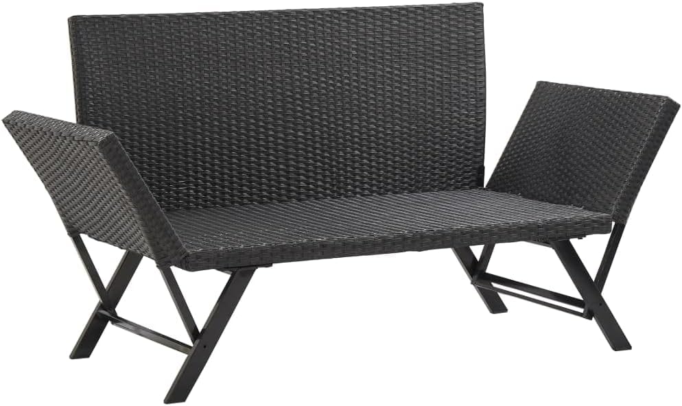 vidaXL Garden Bench with Cushions Sofa Outdoor Bench Garden Furniture Sofa Furniture Outdoor Bench Outdoor Furniture Bench Garden Benches Furniture Poly Rattan Black - QUORE