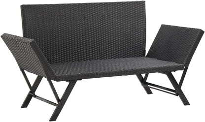 vidaXL Garden Bench with Cushions Sofa Outdoor Bench Garden Furniture Sofa Furniture Outdoor Bench Outdoor Furniture Bench Garden Benches Furniture Poly Rattan Black - QUORE