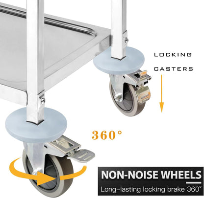 3 Tier RVS Utility Rolling Cart Kitchen Island Trolley Serving Catering Opbergkar met vergrendelingswielen, ideaal voor keukenhotels, restaurants en verzorgingshuizen (95 x 50 x 95 cm)