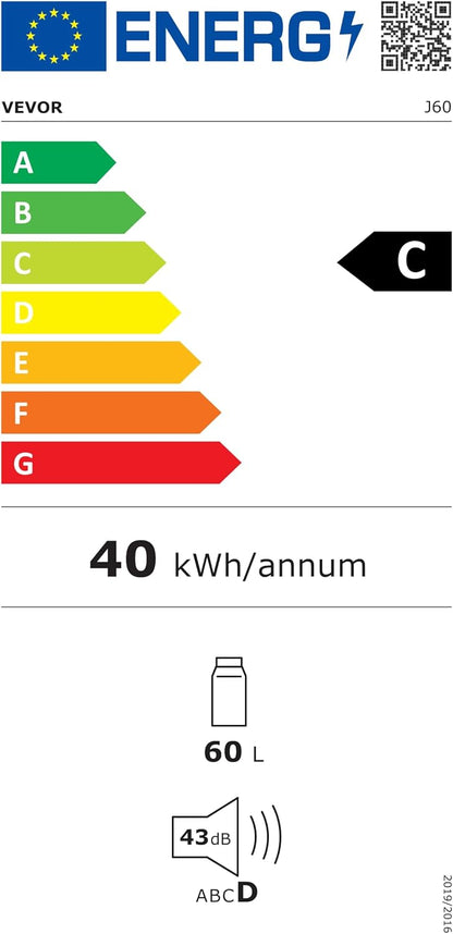 VEVOR Koelkastkoelkast van 12 volt, 60 liter (63,4 qt) draagbare vriezer met één zone, -40 ° F instelbare temperatuur, compressorkoeler voor thuis, buiten, camping, camper, auto, zwart