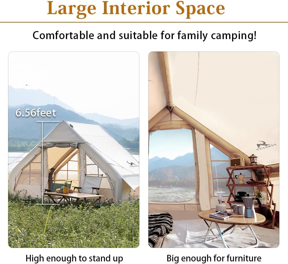 TOMOUNT Opblaasbare tent, 300D waterdicht polyester, familietent voor 4 personen, eenvoudig op te zetten, glampingtent met opbergtas en luchtpomp, campingtent voor outdoor, camping, wandelen, festival