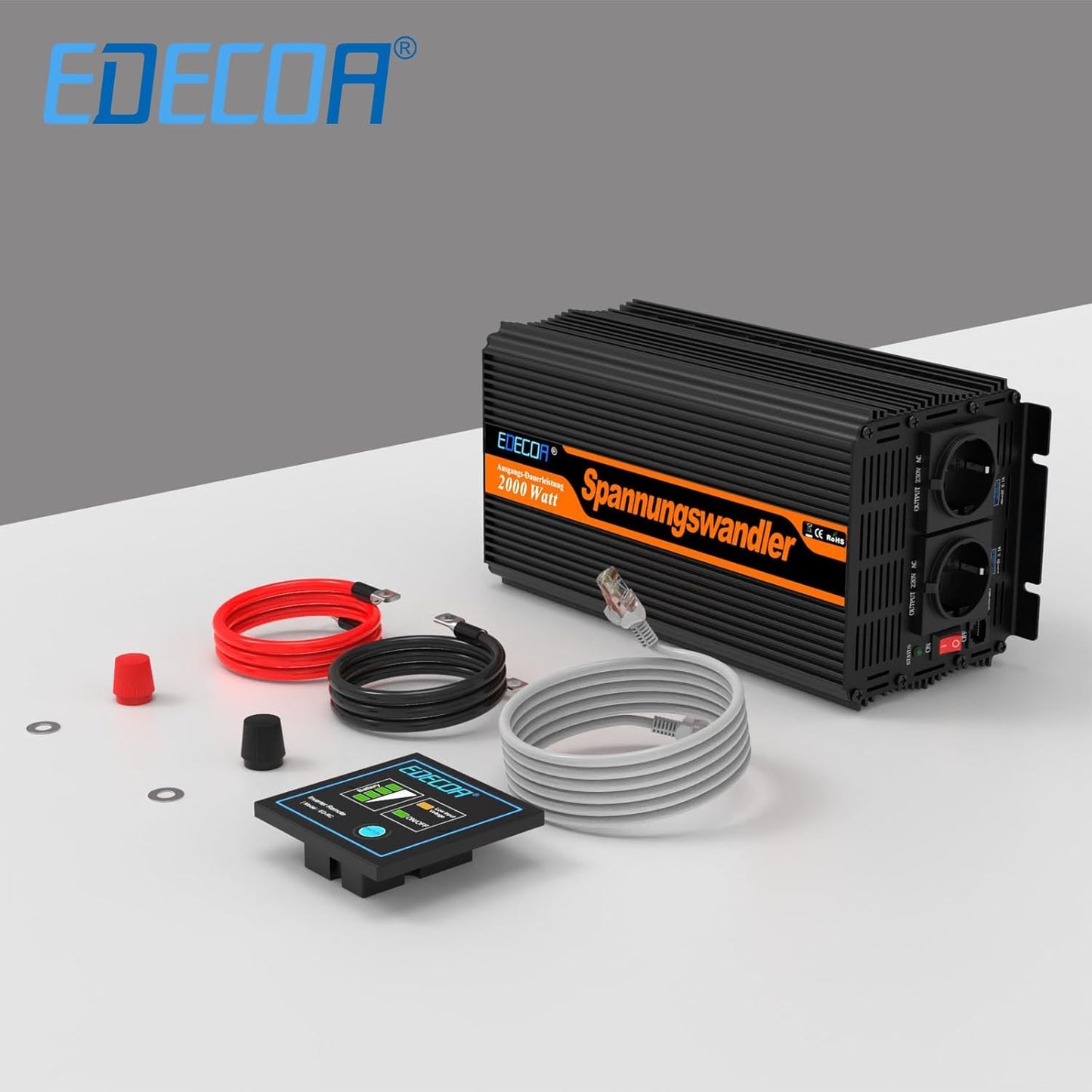 EDECOA 2000W/4000W omvormer 24v 230V Volt Spanningsomvormer met Nieuwe Afstandsbediening 2X USB voor Zonnepaneel Auto Camper