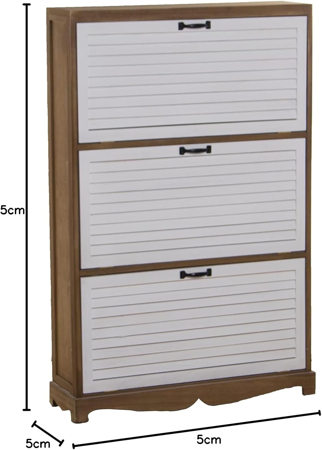 DRW Schoenenkast met 3 deuren van paulownia-hout in natuur en wit, 76 x 22 x 119 cm
