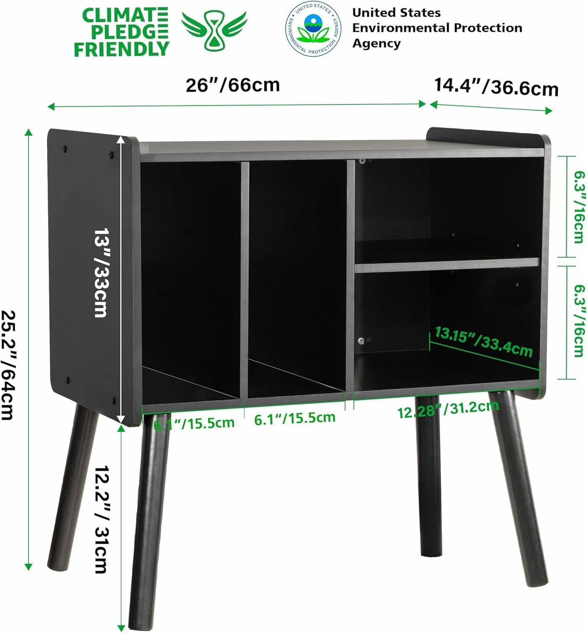 Record Player Table, Mid-Century Record Player Stand with Vinyl Storage for Up to 150+ Albums, Vinyl Record Cabinet with Adjustable Shelves, Black