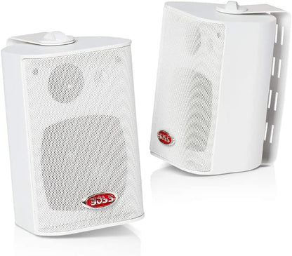 2 SPEAKERS BOSS AUDIO SYSTEMS MR4.3W 3-weg wit 100 watt rms 200 watt max waterdicht voor binnen en buiten + montagebeugels, een paar