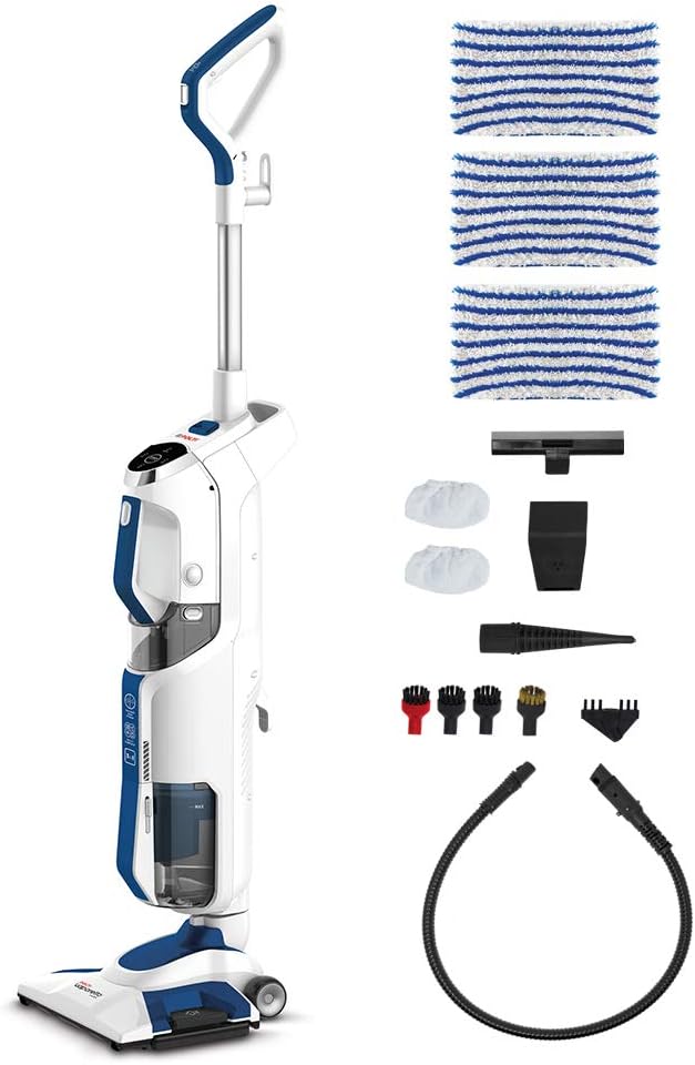 Polti Vaporetto 3 Clean_Blue Stofzuiger met draagbare stoomreiniger, 3 producten in 1, 14 accessoires, 3 stoominstellingen, cycloonafzuiging zonder zak, wit/blauw