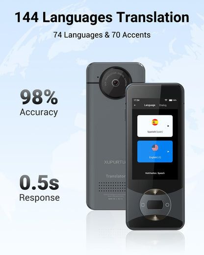 XUPURTLK Taalvertaler Apparaat, Spraakvertaler Apparaat Tweerichtings, 144 Talen Real-Time Vertaler Apparaat Geen WiFi Nodig, Offline & Opname & Foto Vertaling voor Reizen, Zaken, Leren