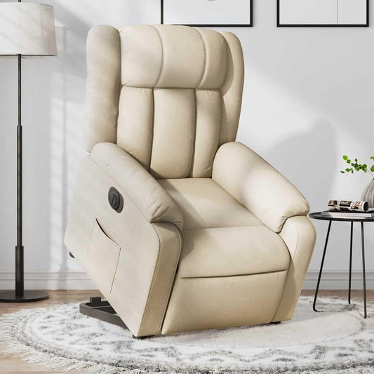 Relaxstoel Met Opstahulp – Elektrische Relaxstoel – Tv-Stoel Met Ligfunctie – Enkele Ligstoel – Relaxstoel Voor Woonkamer – Crèmestof Bekleding – Elektrisch Kantelsysteem – Max 135° Ligfunctie