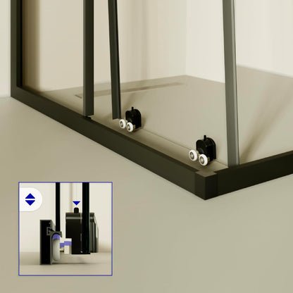 Douchecabine – Douchewand – Douchecabine Hoek – Douchecabine Schuifdeur – Veiligheidsglas – 90x90 cm – 6 mm ESG Veiligheidsglas – Zwarte Profielen – Partieel Gesatineerd – Hoogte 190 cm