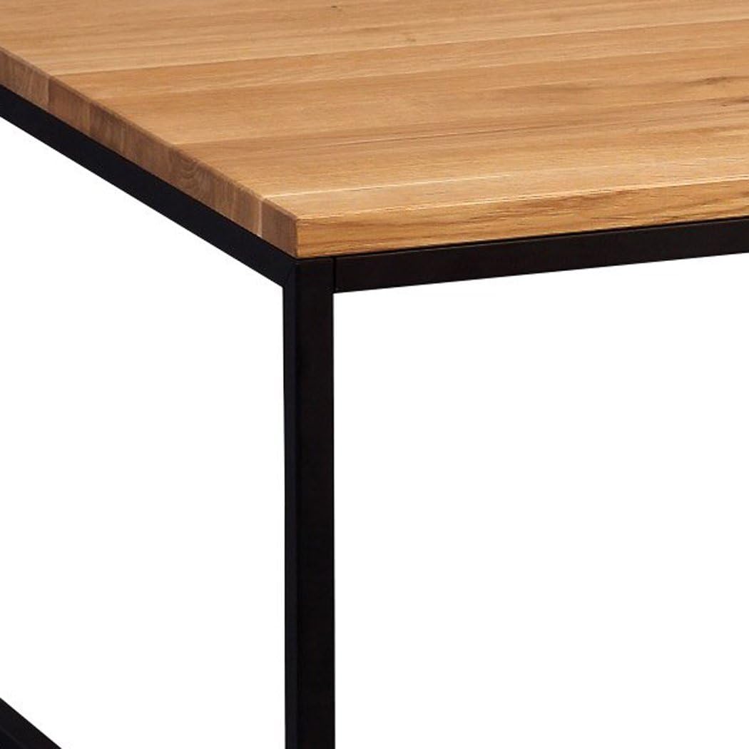 HomeTrends4You Sira 2 Salontafel, Wildeiken Massief Geolied Hout, Zwart Metaal Frame, 110 x 60 cm, Hoogte 43 cm