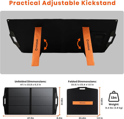 FlexSolar 100W Draagbaar Zonnepaneel opvouwbare set met 20-28 V DC-aansluiting voor krachtcentrales Jackery/Rockpals, draagbaar, met USB-A USB-C QC 3.0 voor noodgevallen buiten, camping, bestelwagen