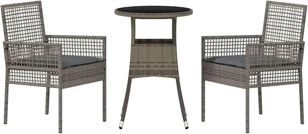 Gecheer Garden Furniture Set, Durable Poly Rattan Dining Set with Rectangular Table, 60 x 75 cm, Grey, Weatherproof, for Two People, Ideal for Balcony and Patio 3334945 - QUORE