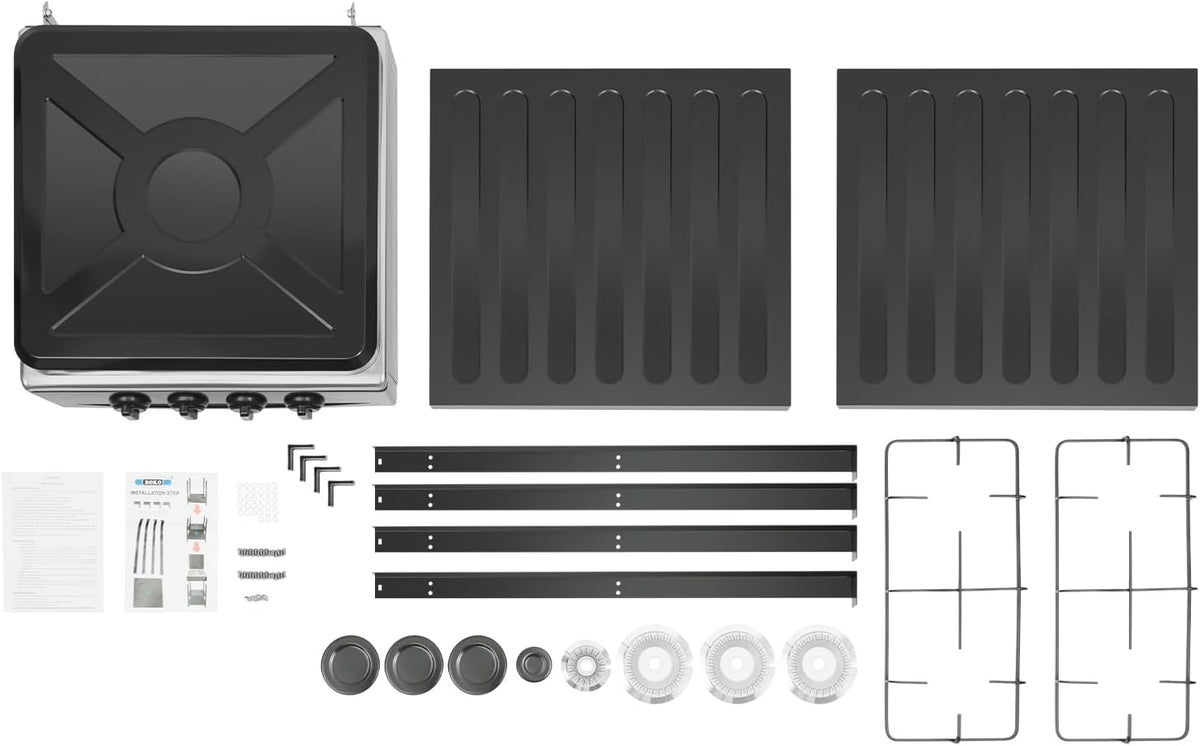 OUKANING 4-Flame Gas Stove Freestanding, Portable Outdoor / Indoor Gas Hob with Wind Protection and Dust Protection, Manual Flammable (Lpg/Ng), Non-Slip Feet and Heat Dissipation (Black) - QUORE