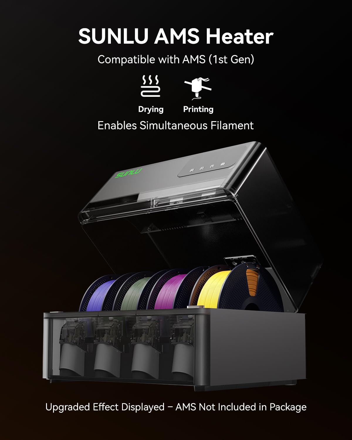 SUNLU AMS Heater for AMS Gen 1, 4 spoelen snelle 3D filamentdroger met 70 °C in 20 minuten, dual duct verwarming en drievoudige bescherming, tegelijkertijd printen en drogen