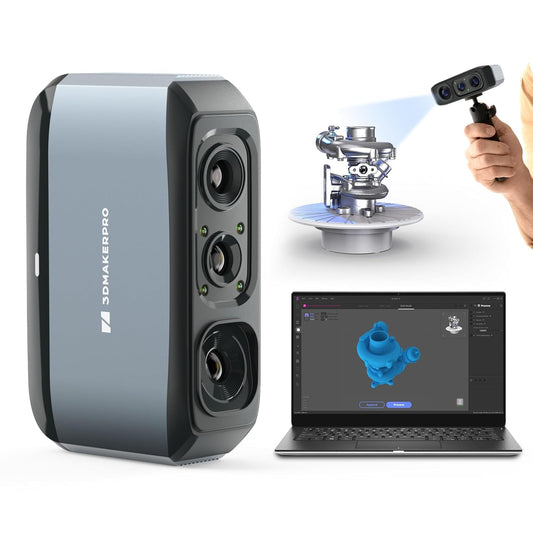 3D-scanner met 0,03 mm nauwkeurigheid, 0,07 mm resolutie, 24-bits kleurencamera, anti-shake lenzen, compatibel met Windows/MacOS, draagbare 3D-scanner voor 3D-printen [3DMakerpro Moose Premium Kit]
