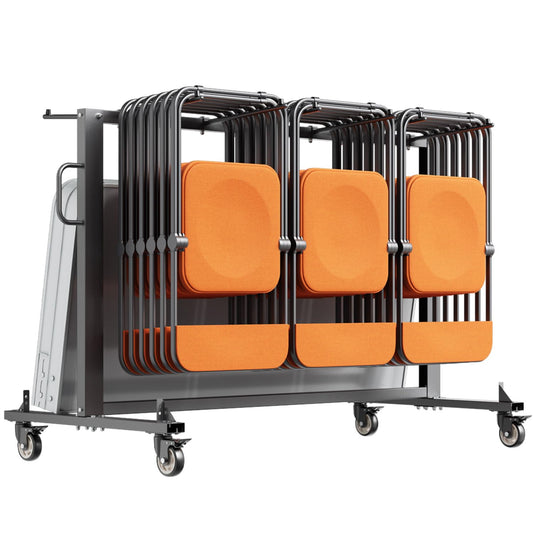 VEVOR Folding Chair Stand, 181 kg Load Capacity, Folding Chair Trolley for 42 Seats or 12 Tables, Multifunctional Chair Trolley with Rubber Wheels and Holders, Large Seat Holder, Matte Black