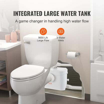 Afvalwater-Hefsysteem Met 3 Waterinlaten – Hakselpomp – Afvalwaterpomp – Rioolpomp – Toiletpomp – 700 W Koperen Motor – 9600 L/U Debiet En 10 M Opvoerhoogte