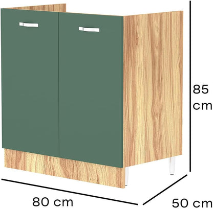 Shally Dogan Onderkast in de keuken met 2 deuren om in te bouwen, onderkast met 80 cm voor gootsteen (groen, 80 x 50 x 85 cm)