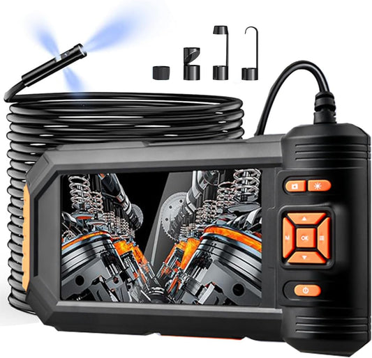 Triple Lens Inspectiecamera 32FT, 5 '' IPS-scherm 1080P HD 8 mm endoscoop inspectiecamera met verlichting, waterdichte drainage Borescope voor rioolbuis Sanitair Snake Semi-rigide kabel