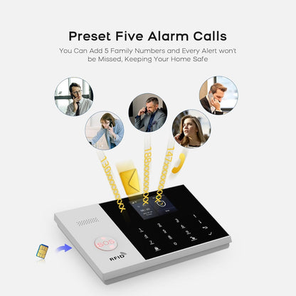 PGST Home Security System, 16 Stuk WiFi GSM 2G Home Security Alarmsysteem met Afstandsbediening Deurraam Alarm Sensor IR Bewegingsmelder Compatibel met Alexa