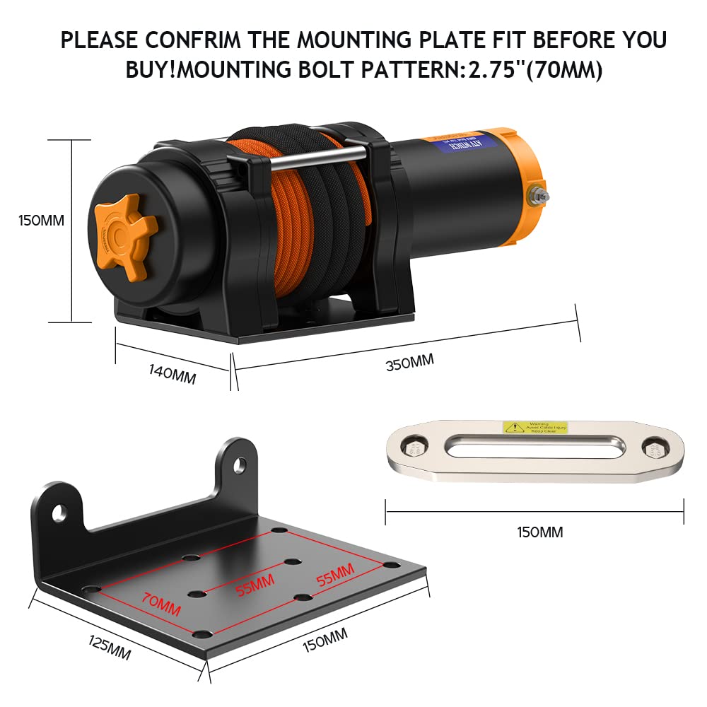 Anbull Elektrische lier 12 V, 2045 kg, motorlier, synthetisch touw, waterdicht conform IP67, nylon touw, met montagebeugel en afstandsbediening, 2 stuks, compatibel met ATV UTV