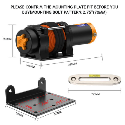 Anbull Elektrische lier 12 V, 2045 kg, motorlier, synthetisch touw, waterdicht conform IP67, nylon touw, met montagebeugel en afstandsbediening, 2 stuks, compatibel met ATV UTV