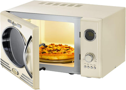 Retro Magnetron – Magnetron Oven – Design Magnetron – Grill Magnetron – Keuken Magnetron – Crèmekleur – 1000 Watt Vermogen – 23 Liter Inhoud