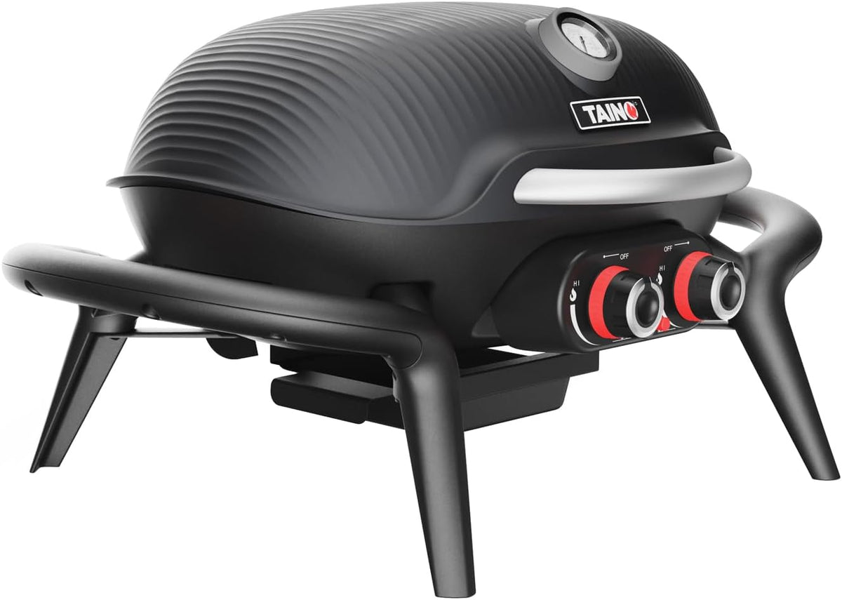 TAINO KENAI Gas Barbecue for Camping, Table Grill, Balcony Grill, Gas, Outdoor Kitchen, Thermometer, Aluminium Casting, Black - QUORE
