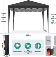 Paviljoen - Tuinpaviljoen - Partytent - Tuintent - Pop-up Kliksysteem - Stabiel - Opvouwbaar - Waterdicht - Winterbestendig -  50+UV-Bescherming - voor Tuin - Buiten - Achtertuin - 420D Oxford - Metalen Frame - 3 x 3 m - Zwart