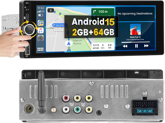 2+64GB Android 1 Din Autoradio Draadloze Carplay Android Auto, 6,9 Inch Touch Screen Display GPS Navi Radio met Bluetooth Mirror Link WiFi FM RDS USB Achteruitrijcamera