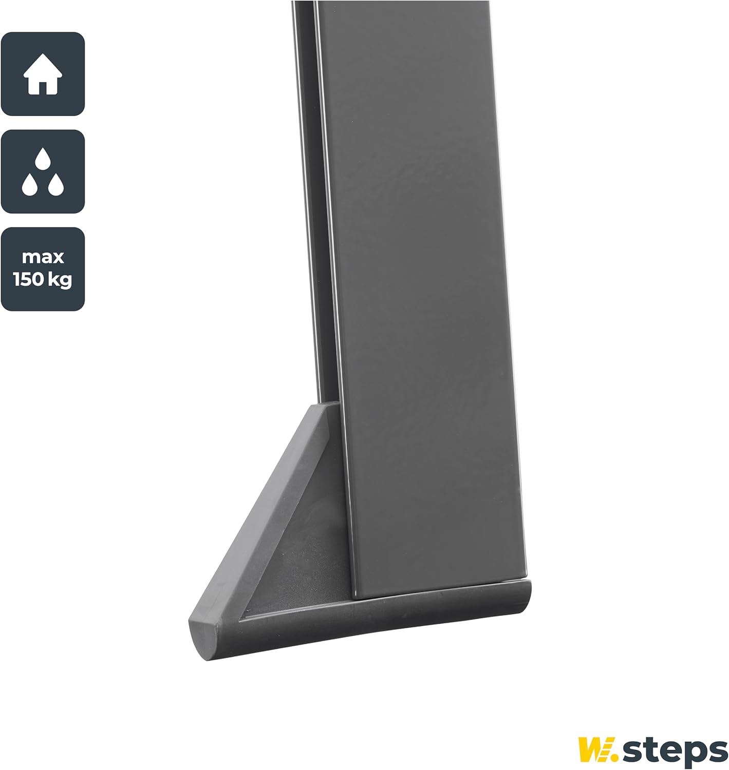 W.Steps 728502 Vikingstep Midi Zwarte aluminium trapladder, 480 mm hoog, belastbaar tot 150 kg, compacte aluminium vouwladder met 2 treden, slechts 35 mm breed