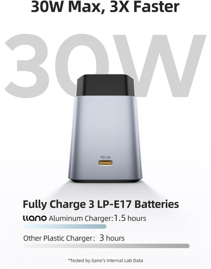 LP-E17 Batterijen – Camera Accu – Digitale Batterij – Reserve Accu – Canon Batterijen – 3-Pack Met 30W USB-C Snellader – CNC-Aluminium Behuizing – LED Laadindicator