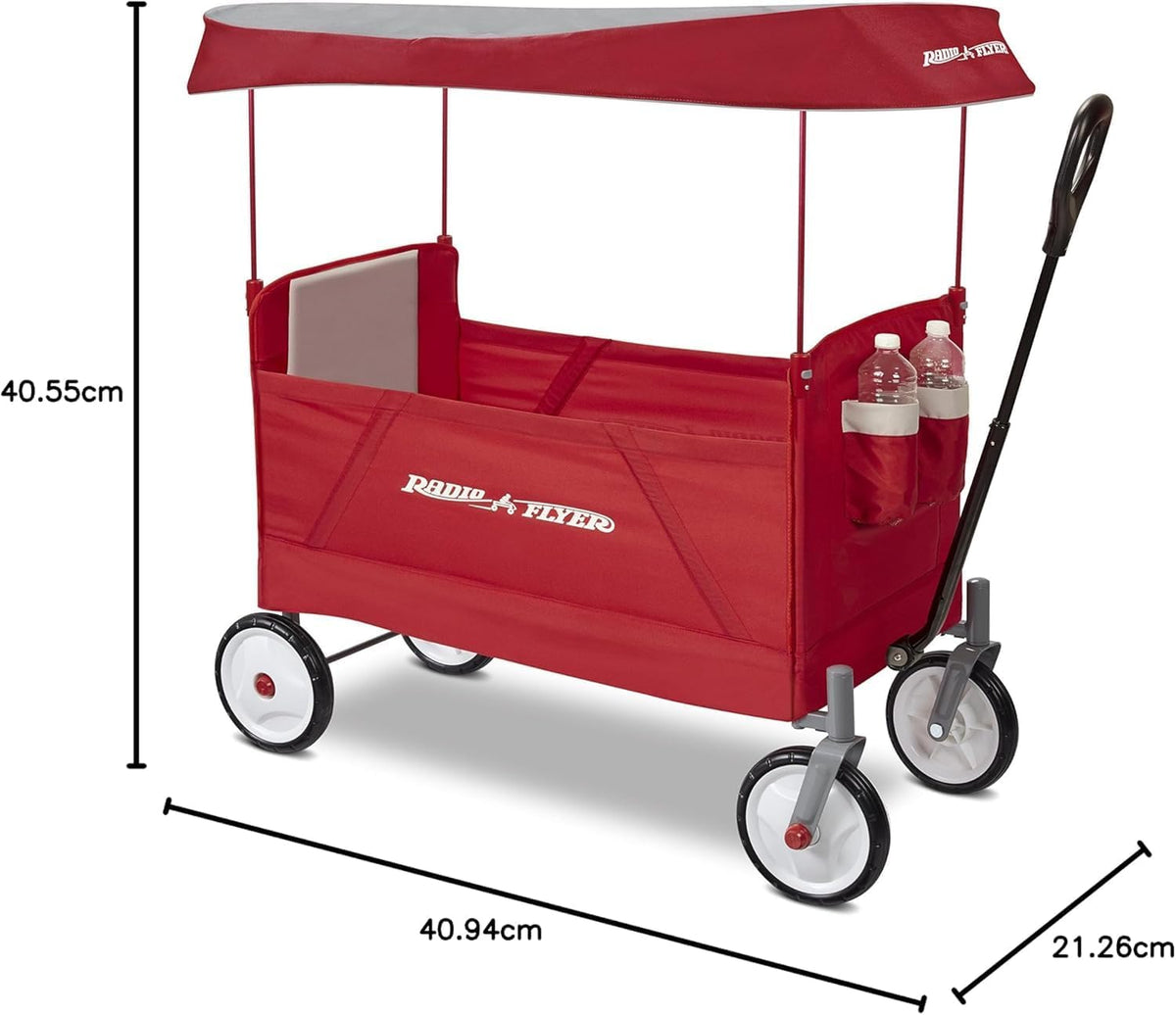 Radio Flyer EZ Folding Wagon with Canopy, Folding Trolley for Kids, Garden and Cargo Cart, Ages 1.5+