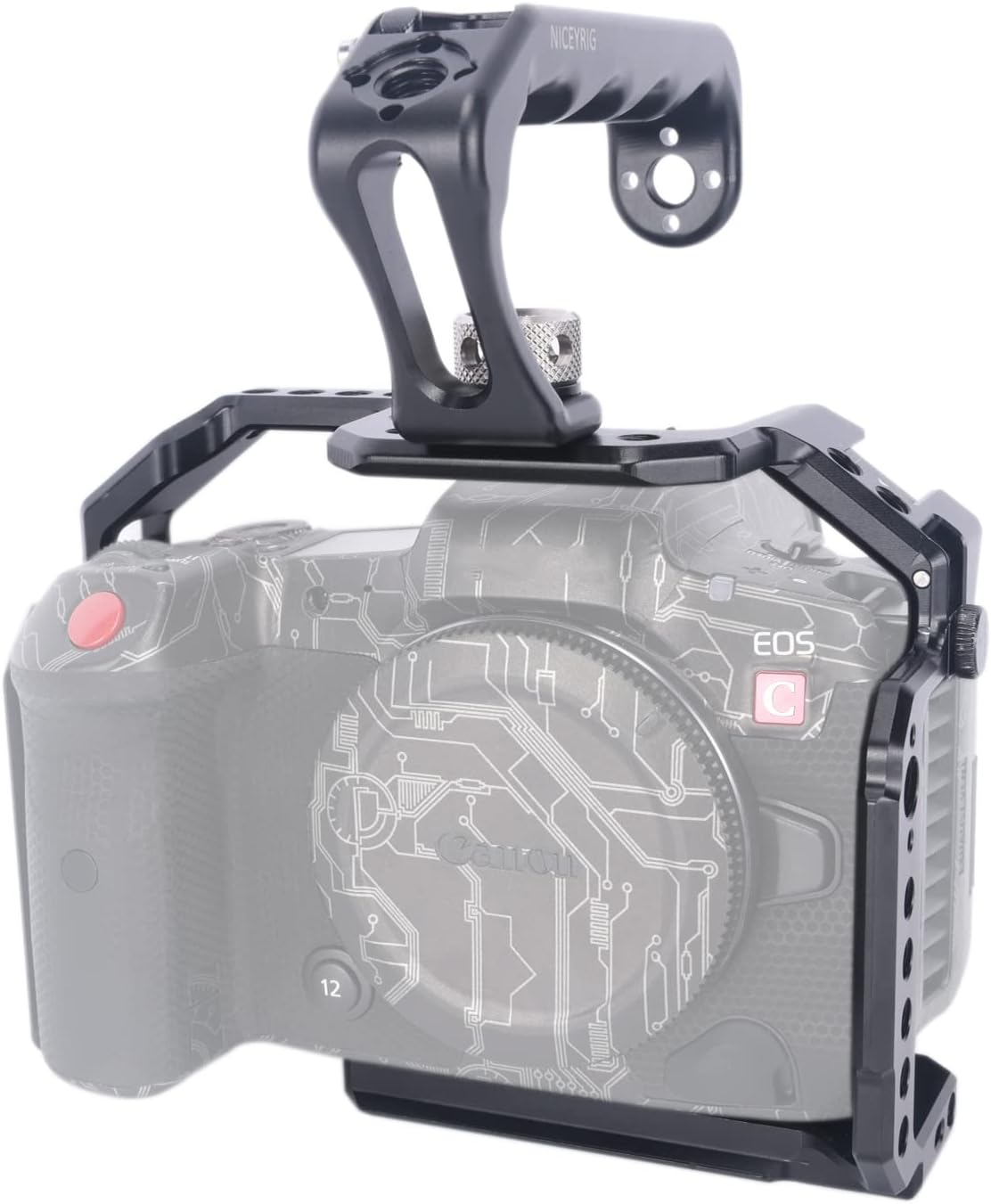 NICEYRIG R5 R5 C R6 kooikit voor Canon spiegelloze camera met bovenhandgreep en verschillende uitbreidingsinterfaces, aluminium kooi voor Canon R5 R6 R5 C spiegelloze camera-538